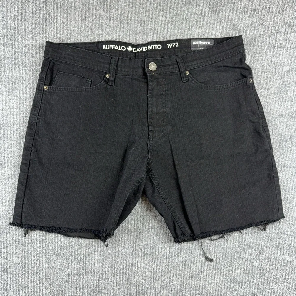 Buffalo David Bitton Shorts Mens 36 Black Denim 7 Inseam Evan-x Frayed Hem